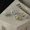 Stud Earrings Sterling Silver Green Blue Zircon For Women Piercing Wedding Luxury Jewelry Wholesale Items With