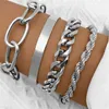 Kvinnor Punk Heavy Metal Gold Thick Chain Armband Set Statement For Girls Chunky Gold Twist Charm Armband Bangles Trendy Hip Hop Rock Smycken