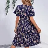 Sukienki swobodne kobiety midi sukienka kwiatowy nadruk A-line z koronkową detal wysoki talia na letni okrągły kolor kontrastowy