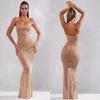 Casual Dresses Women Summer Sheer Empelled Maxi Dress Transparent Party Night Club Crystal Diamonds Sexig Rhinestone glittrande mantel