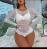 Sexy Set Sexy Fishnet Girl Wear Rhinestone Long Sleeve Diamonds Bodycon Dress Bodystocking 24322