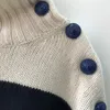 Maglioni da donna Autunno Inverno Donna Dolcevita in cashmere Pullover ampio e versatile a righe blu spesse