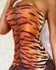 Casual Dresses Womens 2024 Summer Fashion Tiger Lace Print Bandeau ärmlös Bodycon Daily Mini Dress