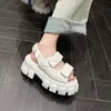 Zomer lederen platform sandalen damesschoenen Magic Tap Peep Toe dikke hakken vrouwelijke sandalias