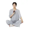 Set attivi Set da yoga per donna con manica centrale Set estivo sciolto e fluido per la pratica Abbigliamento sportivo Allenamento Sala da tè Laici Abiti da meditazione buddista