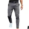 Herenbroeken Heren Shzq Check Slim Fit Zachte Stretch Casual Lange Broek Werk Kantoor Zakelijk Mannelijke Zomerbroek Streetwear Drop Delivery