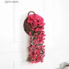 Faux Floral Greenery 1 piece of artificial violet vine plastic artificial flower wall hanging plant wisteria garden decoration Y240322