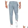 Pantaloni da uomo Shzq Check Slim Fit Soft Stretch Pantaloni lunghi casual da lavoro Ufficio Business Pantaloni estivi maschili Streetwear Drop Delivery Dhp0T