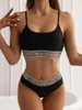 Women's Swimwear Leopard Stitching Two Piece Bikini Thin Shoulder Strap Texture Swimsuit 2024 Sexy Beach Women Vintage Bathing Suit