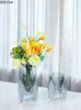 Vasos Criatividade Vaso de vidro Golden Metal Frame Geometria Transparente Highfoot Hidropônico Arranjo de Flores Decoração de Casa