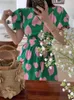 파티 드레스 Korobov Crew-Neck Love Print Dress Fufy Sleeves Peplum 중간 길이의 치마 대비 대비 여성용 빈티지 2024 restidos