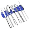 Dinnerware Sets 7Pcs/Set Stainless Steel Portable For Travel Picnic Camping Fork Spoon Knife Chopsticks Straw Tableware Cutlery
