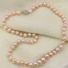 Pendants Natural Freshwater Orange Pearl Beads Necklace 8--9mm Chain Clavicle Jewelry 18"