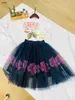 Mode bébé vêtements princesse robe pour enfants taille de piste 90-150 cm T-shirt de fleur de fleur et dentelle en perspective jupe longue 24MA