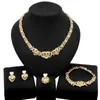 Ketting Oorbellen Set Luxe Feest Hart Accessoires Meisjes Ring Armband Verjaardagscadeaus 18K Vergulde Vrouw Delicate Sieraden