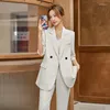 Women's Two Piece Pants Spring Summer Apricot Blazer Women Business Suits Pant And Jacket Sets Office Ladies Work Uniform Half Sleeve
