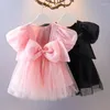 Robes pour petites filles, couleur unie, grand nœud en maille, épissure, Tutu mignon et doux, vêtements Pograph pour fête d'anniversaire, 1 mois à 3 ans