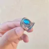 Vintage Womens Oval Lapis Lazuli 14K Gold Ring Fashion Bohemian Style Rings for Women Jewelry Accessories Anillo De Mujer