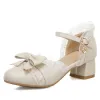 Pumpar söt japansk lolita prinsessa dansskor flickor söta båge lolita skor rund tå vit rosa college pumpar sommar damer sandaler