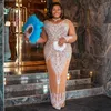 Vestidos de festa de luxo plus size noite grandes contas cristais ilusão mangas compridas vestido de baile com decote em v vestidos africanos para pos