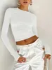 Fashion Women T-shirt Long Sleeve Crew Neck Solid Slim Fit Ladies Crop Top with Thumb Holes for Daily Streetwear Summer Camis 240321