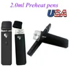 USA STOCK 2ml Preheating Vape Pen Empty Disposable E-cigarette Vaporizers Diamonds View Window 2 gram Pods Ceramic Coil Thick Oil Carts Rechargeable 320mah Battery