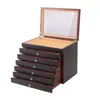 Black/ Burgundy Wooden Pen Display Storage Case 78 Pens Capacity Fountain Collector Organizer Box With Transparent Window