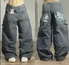 Jeans harajuku retro gotiska bokstavsmönster Lossa Y2K Punk Hip Hop Wideleg Pants Street Wear för män och kvinnor 240307