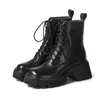 Boots MEZEREON Full Grain Leather Ankle Thick Bottom Platform Shoes Round Toe Lace-Up Winter High Heel 6.5 CM Waterproof