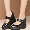 Dress Shoes Ankle Strap Mary Janes Women Genuine Leather Wedges High Heel Pumps Female Platform Oxfords Casual Trainers