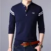 Fashion Men à manches longues Polo de base Polo printemps automne à rayures Slim Tees Corée Vêtements masculins Business Casual Tops 240323