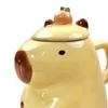 Muggar capybara teacup söt djur med lock julklapp 15.2 oz dricka kopp för kvinnor män kontorsfester skrivbord