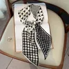 Lenços retro houndstooth impressão seda lenço magro mulheres hairband macio cetim senhora foulard pescoço gravata bandana alça saco fita presente feminino