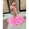 EBI Pink Aso Arabic Mermaid Prom Dresses Pärled Crystals Sexig kväll Formell fest Andra mottagning Birthday Engagement Glows Dress ZJ