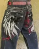 Jeans harajuku retro gotiska bokstavsmönster Lossa Y2K Punk Hip Hop Wideleg Pants Street Wear för män och kvinnor 240307