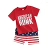 Kledingsets Peuter Baby Boy 4 juli Outfit Amerikaans shirt met korte mouwen Sterren Strepen Shorts Vierde kleding