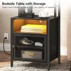 HOOBRO Nightstand Charging Station, End Adjustable Bookshelf, Tall Led Night Stand, Side Table with Storage Space, Nightstands for Bedroom, Home Office, Black