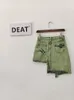 DEAT Fashion Womens Skirt High Waist Patchwork Irregular Mini Above Knee Tie-dyed Green Denim Skirts Spring 2024 17A1759 240315