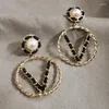 Stud Earrings Korean Luxury Jewelry Big Letter Five V Shape Circle Pearl For Women Wholesale