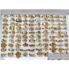 Anelli a fascia 100 pezzi / lotto Taglio laser per donne Stili Mix Oro Anello in acciaio inossidabile con fascino Ragazze Compleanno Festa Favore Femminile B Dhgarden Dhqrw