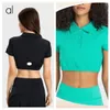 AL0YOGA-15 Sweat Exercise Short-Sleeved Women's Contraction Hem With Chest Pad Quick-Drying Breathable Polo Shirt