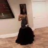 Kristallperlen funkelnde Meerjungfrau-Abschlussballkleider Schatz-Tüll Gold-Abend-Party-Kleider für afrikanische schwarze Mädchen
