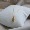 Chains Original Design Silver Inlaid Light Luxury Elegant Square Citrine Pendant Necklace Fashion Romantic Chain Ladies Jewelry