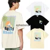 Homens camisetas 24SS New Moonlight Tropical T-shirt para Mens Casal Estilo Moda Grande Carta de Corrida de Coco Impresso com Etiqueta H240401