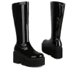 Boots Patent Knee High Boots Femme Plateforme 2023 Hiver Black rouge blanc long Gothic Boot coin talons Party Dance Shoes Ladies Marque