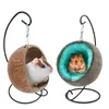 Hamster coquille de noix de coco suspendu hamac nid lit cachette avec support cage accessoires pour petits animaux ours doré sucre planeur 240322