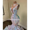 Sequin Prom Sparkly Dresses Mermaid Mesh Black Girls Plus Size Sexy Long Vintage Formal Evening Gown Graduation