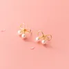 Stud Earrings LAVIFAM 925 Sterling Silver Sweet Hollow Bow Bowknot Small For Woman Girl S925 Shell Pearls Earring Jewelry