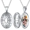 Necklaces ChicSilver Platinum Plated 925 Silver Egg Locket Necklace For Women Custom Laser Engrave Text Retro Flower Oval Locket Necklace
