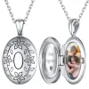 Colares ChicSilver Platinum banhado 925 prata ovo medalhão colar para mulheres personalizado laser gravar texto retro flor oval medalhão colar